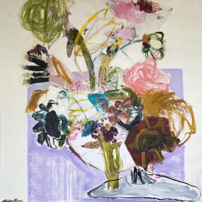 SOLD - Wine Glass and Posy on Lilac